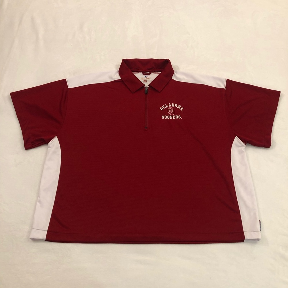 Oklahoma Sooners Team issue Russell Athletic 1/4 Zip Red Polo Shirt Mens XXL.